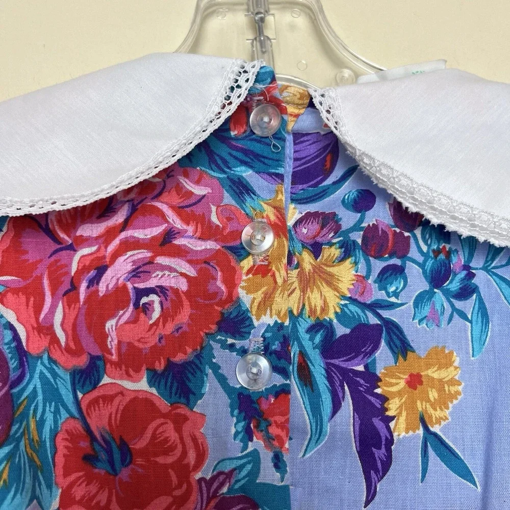 Vintage‎ Forever Florals Dress Drop Waist Bow Bib Blue Pink Flowers Girls 7